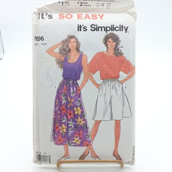 Simplicity 7096 Vintage Sewing Pattern Womens Top & Skirt Sizes 8-20 1990 - Picture 1 of 2